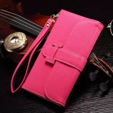 iPhone 6 6s Plus 5.5 - H Pattern Clip PU Flip Standard Phone Protective Cover Case with Hand Strap - Hot Pink